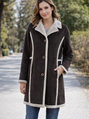 Women's L L.L. Bean Brown Faux Sheepskin Shearling Fur Sherpa Suede XL